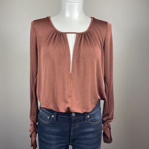 Intimately Free People Small Rust Metallic  Thong Body Suit  Deep V Slit